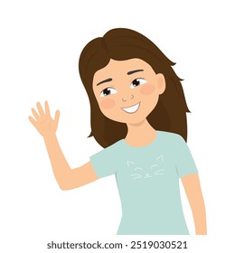 girl smiling and waving her hand