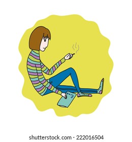 girl smokes and writes in the diary