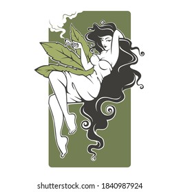 girl smoking cannabis, for your logo, label, sticker, tag, print