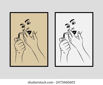 Girl smoking wall art vector, hand drawn illustration, beautiful girl