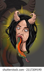 Girl with snake tongue vector illustration