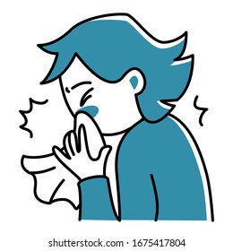 Girl sneezing into tissue while being sick