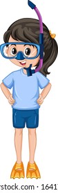 Girl with snorkel on white background illustration
