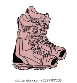 Girl snow boots mockup template vector design technical illustration.