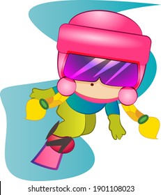 Girl snowboarder Mila vector illustration children drawing winter sport