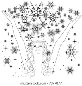 girl in the snowfall - vector