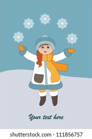 girl with snowflakes background