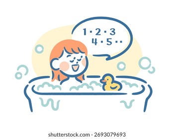 Una chica empapada en una bañera mientras cuenta números