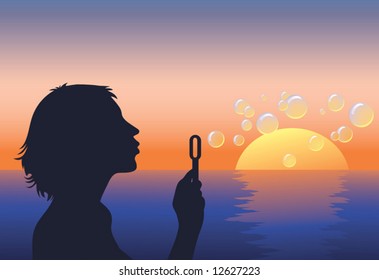 Girl with soap bubbles