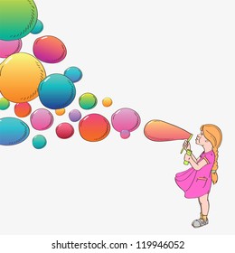 Girl with soap bubbles, vector illustration
