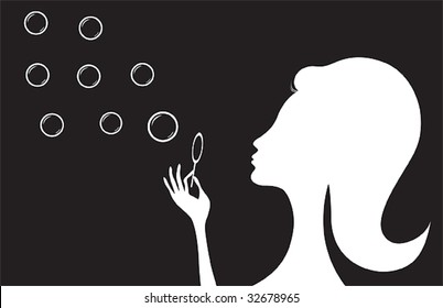 Girl with soap bubbles, vector illustration
