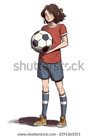 A girl with a soccer ball in hands
