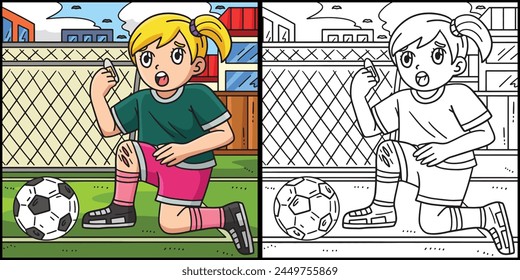 Girl with Soccer Ball Injured Knee Illustration