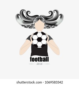 Girl with soccer ball, vector illustration.