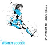 girl soccer player kicking ball. Women soccer