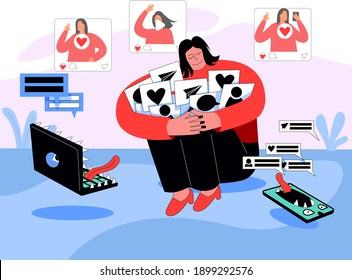 Girl in social media addiction illustration concept vector