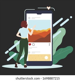 Girl and social media, illustration for web