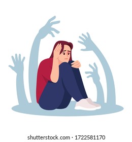 Girl with social phobia semi flat RGB color vector illustration. Stressed woman with psychological problems isolated cartoon character on white background. Irrational fear, psychosis, mental disorder