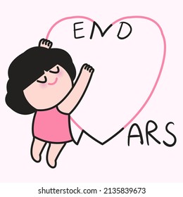 Girl with Soft Heart Girl Lean On An End Wars Heart Sign Concept Card Character illustration