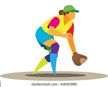 girl softball player is chasing the ball