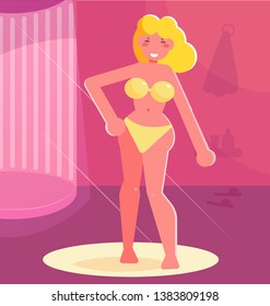 Girl in Solarium Vector. Cartoon. Isolated art Blonde