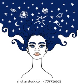 Girl. Space. Planets and stars.