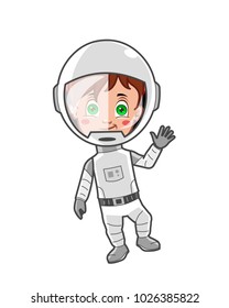 girl in space suit happy waving