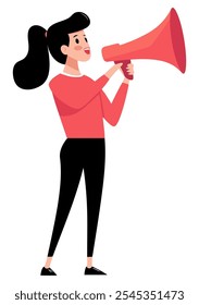 Menina Falando em um Megafone, Amplificando sua voz com entusiasmo, Ilustração dinâmica - Ilustração de vetor plana