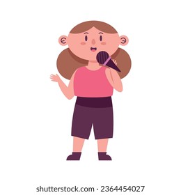 niña hablando en vector de micrófono aislado