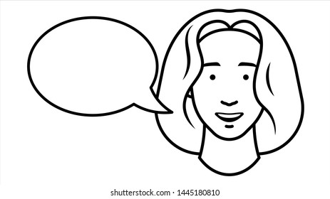Girl with speech bubble. Beautiful young woman in trendy black and white style.