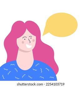 Girl with speech bubble. Cartoon modern flat vector illustration.