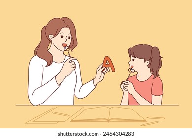 Girl speech therapist helps child get rid of language defect that interferes with communication. Schoolgirl visits speech therapist to establish correct voice or improve vocal abilities