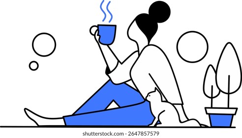 Girl spending quality with herself time reading book and having leasure time away from digital devices or digital detox and self care mental health themed  vector illustration of different type 