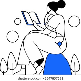 Girl spending quality with herself time reading book and having leasure time away from digital devices or digital detox and self care mental health themed  vector illustration of different type 