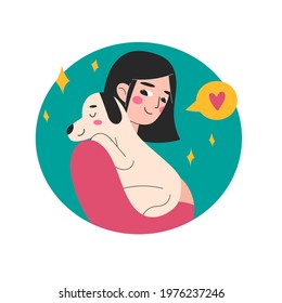 Girl Spending Time with your Dog. Character Take Care of Dog. Best friends. Pet Sitter and Animal Lover Concept. Flat Cartoon Vector Illustration.