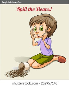 A girl spilling the beans idiom