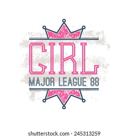 Girl sport emblem in retro style. Trendy graphic design for t-shirt. Color print on a white background