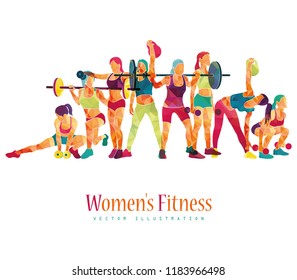 Girl Sport. Girl Fitness, Gym, Body-building, Workout, Powerlifting. Sport Women. Healthy Lifestyle. Vector Illustration