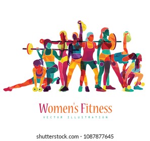 Girl sport. Girl power. Girl fitness, gym, body-building, workout, powerlifting, crossfit. Healthy lifestyle. Vector illustration