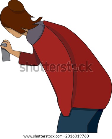 The girl with a spray of paint from the back
