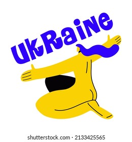 Girl spread her arms to the sides as a sign of the victory of Ukraine. Stop the war in Ukraine. Flat vector illustration isolated on white background.