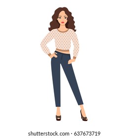 Girl in spring clothes isolated vector illustration on white background