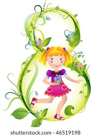The girl with spring colors for mum on a vegetative background