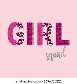 Girl Squad Text, Pink, Leopard, Vector, Illustration