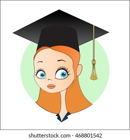 Girl in the square academic cap. Vector illustration.