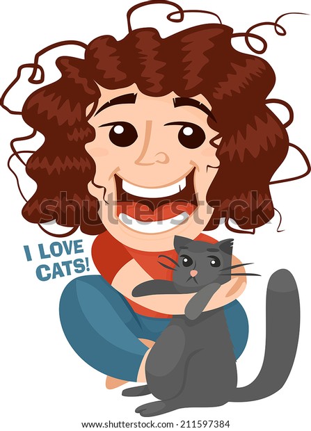 Girl Squeezes Cat Stock Vector (Royalty Free) 211597384 | Shutterstock