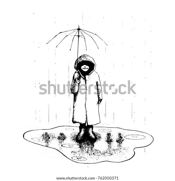 Girl Stand Alone Rain Umbrella Vector Stock Vector Royalty