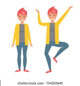 Girl stand and dance. Vector. Cartoon. Isolated art on white background. Flat
