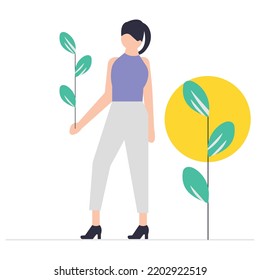 Girl stand in falling leaves illustration which is suitable for commercial work and easily modify or edit it

