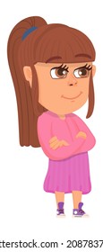 Girl standing with arm crossed. Cute cartoon kid